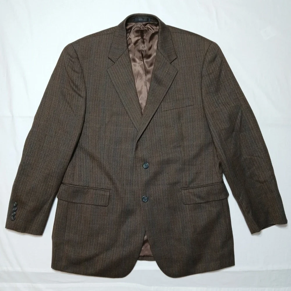Lauren Ralph Lauren Mens Chocolate Wool Herringbone Blazer‎ Size 42R